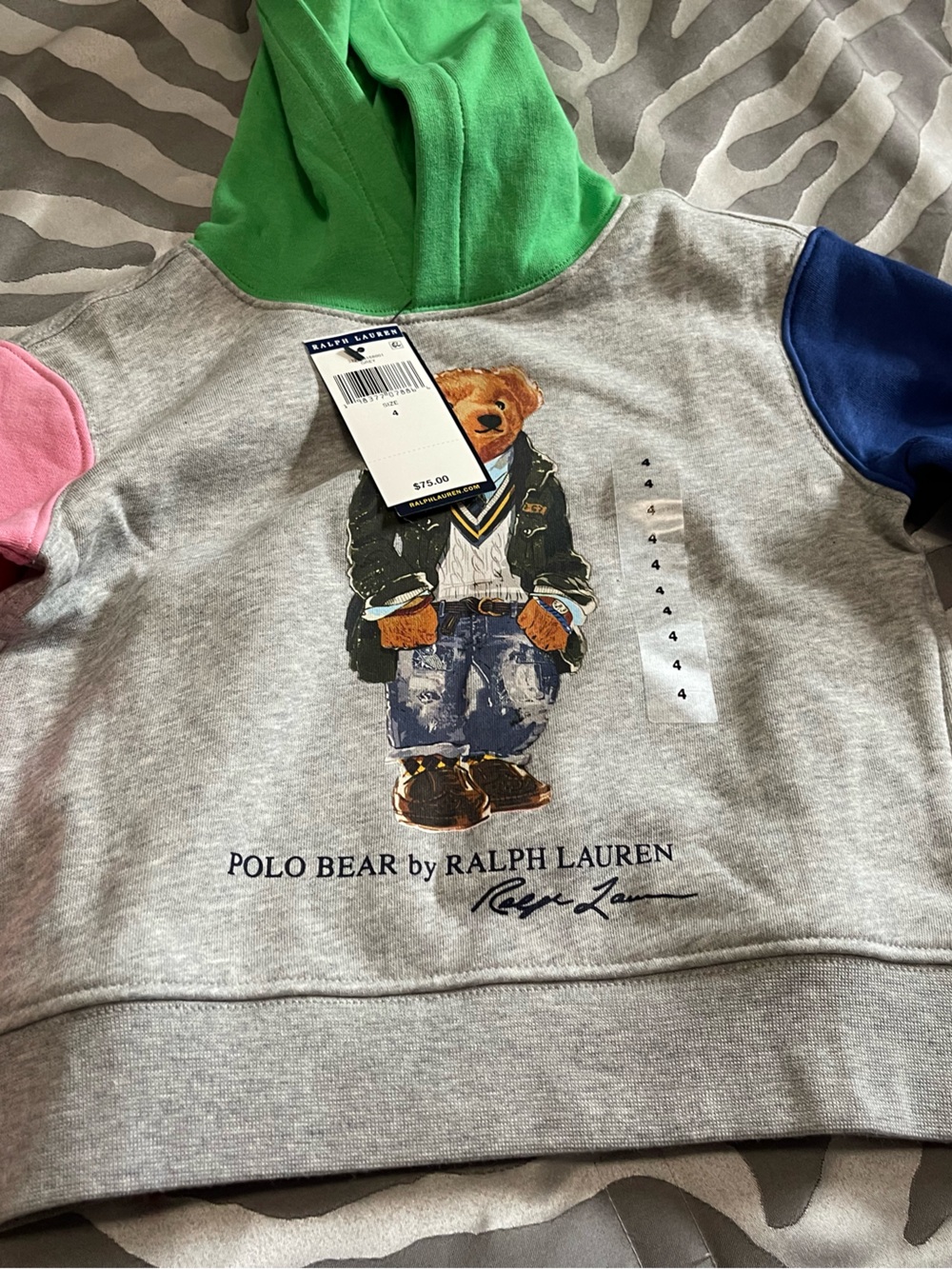 Ralph Lauren Colorblock Polo Bear Hoodie - Gray, Green, Blue, Pink